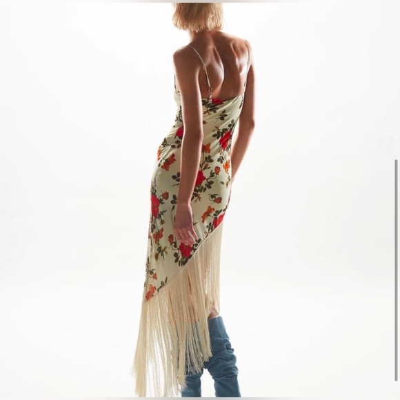 NEW NWT MIRAE Belle Rose Floral Fringe Dress in Ecru color Size 40 M - Picture 4 of 11